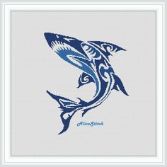 a cross stitch pattern with an image of a blue marlin fish on it's side