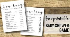 two baby shower game cards with the words free printable