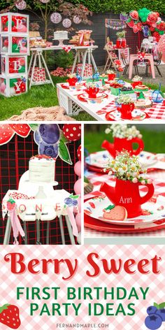 a birthday party with red and white decorations