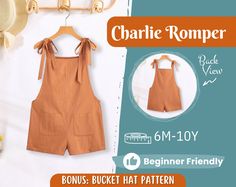 the children's romper sewing pattern is shown