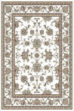 a white rug with an ornate design on the bottom and green trimmings around it