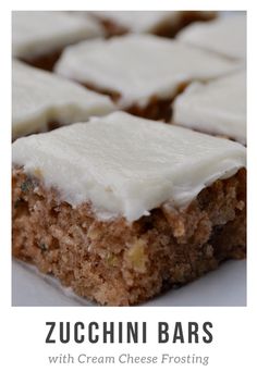 a close up of some food on a plate with the words zucchini bars