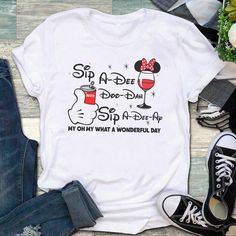 Sip A Dee Doo Dah Epcot Shirt Funny Disney Shirt Minnie | Etsy Disney Summer Shirt With Letter Print, White T-shirt With Funny Print For Disney Fan Events, Disney Style White T-shirt With Funny Print, White Disney Shirt For Summer, Disney White Top With Letter Print, Funny Disney Shirts, Disney Couple Shirts, Birthday Picnic