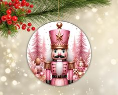 a nutcracker ornament hanging from a christmas tree