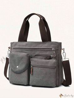 Bird in Bag - Classic Carry-On Shoulder Bag with Multi-Layered Pockets Gray Shoulder Bag With Pockets For Everyday Use, Gray Canvas Shoulder Bag With Pockets, Gray Crossbody Bag With Pockets, Gray Canvas Bag With Pockets For Everyday Use, Gray Tote Shoulder Bag With Zipper Pocket, Gray Satchel Shoulder Bag With Pockets, Gray Shoulder Bag With Pockets, Large Capacity Gray Laptop Bag For Everyday, Gray Large Capacity Laptop Bag For Everyday Use