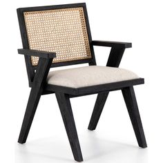 a black chair with a white cushion on it's back and armrests