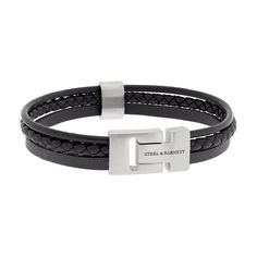 Black Leather Bracelet for men steel and barnett Casual Cole LBCC/001 - Black Modern Leather Braided Bracelet With Black Band, Modern Braided Leather Bracelets With Black Band, Modern Adjustable Double Band Bracelets, Modern Leather Braided Bracelets, Modern Black Braided Bracelet With Leather Strap, Modern Black Braided Bracelets With Stainless Steel Clasp, Modern Leather Braided Bracelet For Everyday, Black Minimalist Braided Stainless Steel Bracelets, Elegant Stainless Steel Leather Bracelet