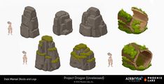 an image of some rocks and trees in different stages of creation on the computer screen