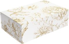 a white and gold box with flowers on it