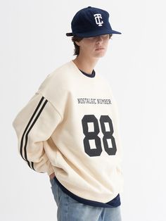 Composition : Cotton/PolyCountry of Origin : Vietnam Cream Crew Neck Sweatshirt For Winter, Cream Letter Print Sweater For Winter, Cream Winter Sweater With Letter Print, Winter Cream Sweater With Letter Print, Beige Crew Sweatshirt For Winter, Beige Crew Neck Sweatshirt For Winter, Beige Crew Neck Winter Sweatshirt, Sporty Oversized Sweater With Logo Print, Beige Sporty Sweater For Streetwear