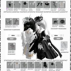 an info sheet showing the different types of clothing and accessories for anime character characters, including black