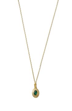 This sophisticated pendant necklace is crafted from sterling silver, warmed with 18-karat-gold plating and centered by an emerald. 16" length; 2" extender; 1/4"W x 1/2"L pendant Sterling silver/18k-gold plate/emerald Made in Turkey Oval Emerald Pendant, Emerald Pendant Necklace, Emerald Necklace Pendant, Emerald Pendant, Pretty Jewelry, Emerald Jewelry, Pretty Jewellery, Gold Plating, Birthstone