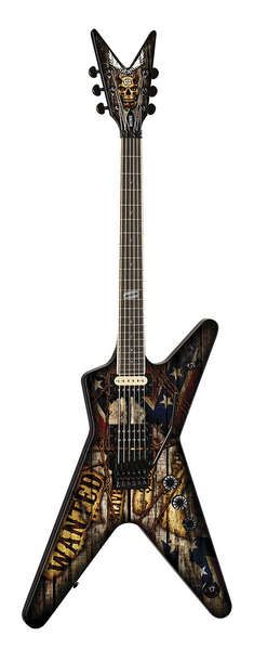 an electric guitar with many pictures on it