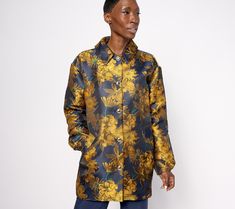 Chic and comfy, you'll be delighted to add this floral jacquard jacket to your outerwear collection. The button-front stunner will be a hit everywhere you wear it. From Isaac Mizrahi Live!TM. Long Sleeve Jacquard Outerwear For Fall, Fall Jacquard Outerwear With Long Sleeves, Jacquard Outerwear For Winter Workwear, Winter Jacquard Outerwear For Work, Winter Workwear Jacquard Outerwear, Jacquard Jacket, Floral Jacquard, Isaac Mizrahi, Blazer Fashion