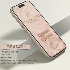 an advertisement for a cell phone that is pink and gold