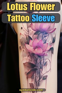 Lotus Flower Tattoo Sleeve Lotus Flower Sleeve Tattoo For Women, Large Lotus Flower Tattoo, Lotus Flower Tattoo Color, Lotus Flower Tattoo Sleeve, Lotus Flower Sleeve Tattoo, Lotus Sleeve Tattoo, Watercolor Lotus Tattoo