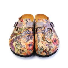 Purple, Pink, Orage Flowers and Green Leaf Patterned Clogs - CAL371 Girls Clogs, Red And White Flowers, Clogs And Mules, Boho Chic Outfits, Slip On Mules, Whimsical Fashion, Leather Clogs, Leather Mules, Artificial Leather