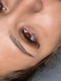 Brown lash extensions Brown Wet Lash Extensions, Ginger Lash Extensions, Brown Cat Eye Lash Extensions, Brown Wet Set Lashes, Black And Brown Lash Extensions, Dark Brown Eyelash Extensions, Brown Hybrid Lash Extensions