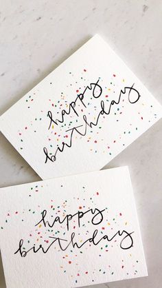 two happy birthday cards with confetti sprinkles and the words happy birthday written on them