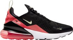 Please Note: Shoes may not ship in original box Heritage style meets modern comfort in the Nike® Women’s Air Max 270 shoes. An exaggerated tongue top and heritage logo pays homage to the original, 1991 Air Max 180, and delivers a modern update to a classic style you’ll love. DESIGN: Mesh upper is engineered for structure, flex and ventilation Bootie construction and asymmetrical lacing system creates secure fit Clear rubber on the heel highlights the Max Air unit IN-SHOE COMFORT: TPU heel counte Nike 270 Black, Nike Shoes Blue, Nike 270, Air Max 180, 270 Nike, Sneakers Nike Air Max, Black Nike Shoes, Shoes Sneakers Nike, Air Max Women