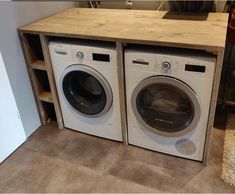 two washers sitting next to each other in a room