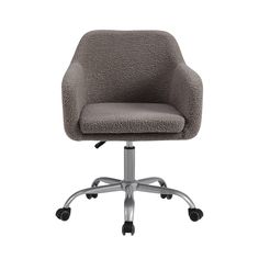 Add Contemporary Style To Your Workspace With This Office Chair. Comfy Sherpa Material In A Warm Grey Adorns The Wide Back, High Arms, And Thick Cushioned Seat. The Adjustable Seat Allows The Chair To Work With A Variety Of Desks And Work Tables, While The Silver Base And Black Wheels Provide For Smooth Movement Throughout Your Work Area. The Grey Sherpa Fabric Brings A Warm And Inviting Aura To Any Room. Tilt Bucket Seat Lets You Gently Lean Back Or It Can Be Locked If Preferred. Tilt, Adjustin Office Chair Comfy, Upholstered Desk Chair, Chair Comfy, Upholstered Office Chair, Work Tables, Swivel Desk, Adjustable Office Chair, Grey Office, Office Desk Chair