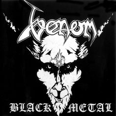 an image of a demon face with the words black metal written in white on it