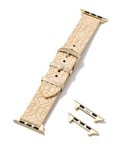 Designed to fit your Apple Watch® and Samsung Galaxy Watch®, the Filigree Beige Leather Watch Band with Gold Tone Stainless Steel is crafted with genuine Italian leather in luxurious shades and features our signature logo as a pattern, right on the band. Finished with color-coordinated Stainless Steel hardware for an elevated look, this watch band will bring a subtle pop of color to your bracelet stack. To switch up your bands, simply press down on the easy release mechanism and then align each Gold Leather Strap Watch Band For Everyday, Gold Leather Strap Watch Band For Business, Gold Leather Apple Watch Band With Bracelet Strap, Elegant Gold Leather Apple Watch Band, Luxury Gold Leather Strap Watch Bands, Athleisure Shoes, New Bands, Leather Watch Bands, Signature Logo