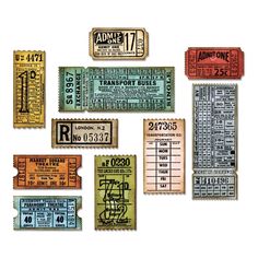 several different types of tickets with numbers on them