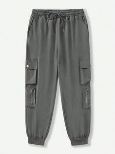 These Flap Pocket Drawstring Cargo Pants are designed for those who appreciate both form and function, these cargo pants are made from high-quality materials that ensure durability and longevity. The clean lines and versatile color options make them suitable for a variety of occasions, from casual outings to outdoor adventures. The drawstring waist adds a customizable fit, ensuring maximum comfort and ease of movement throughout the day. Specifications: Style: Casual Pattern Type: Plain Details: Functional Gray Cargo Pants, Utility Nylon Joggers With Pockets, Solid Color Cargo Pants With Drawstring For Outdoor Activities, Functional Gray Cargo Pants With Side Pockets, Gray Nylon Cargo Pants With Pockets, Gray Nylon Cargo Pants, Functional Gray Bottoms With Cargo Pockets, Functional Gray Cargo Bottoms, Gray Nylon Parachute Pants With Pockets