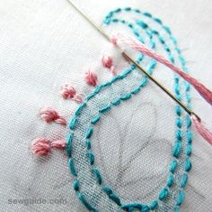 a close up of a piece of cloth with some thread on it and a needle in the middle