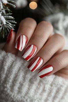 Candy Cane Gel Nails, Peppermint Nail Art, Candy Cane Nails Acrylic, Candy Cane Nail Designs, Christmas Candy Nails, Peppermint Nails, Candy Cane Nail Art, Candy Cane Nail, Acrylic Christmas Nails