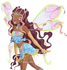 a cartoon fairy with long hair and wings