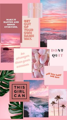 pink and white collage with palm trees, flowers, and the words don't quit