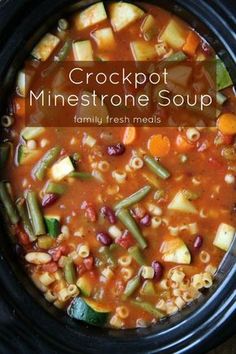 crockpot minestone soup in a slow cooker with the title above it