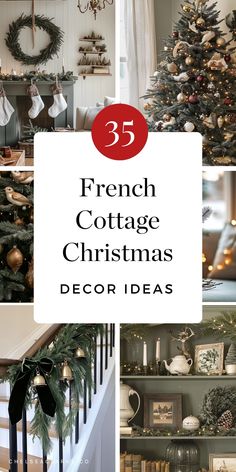 french cottage christmas decor ideas with text overlay