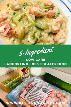 the ingredients for 5 ingredient low carb meal including shrimp, zucchini and cheese