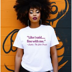 This fashion-forward, unisex cotton T-shirt is sure to make a (stylish) statement. Featuring an instantly recognizable "Like I Said” print, it is perfect for those who want to make a bold statement with their wardrobe. Express yourself with this unique and comfortable T-shirt in classic white or black. Graphic Tee Outfit Ideas Black Women, T Shirt Business Instagram Feed, Graphic T Shirt Design Inspiration, Cut Shirt Designs, Designer Things, Afro Men, Shirt Quotes, Couple Tees, Tshirt Design Inspiration