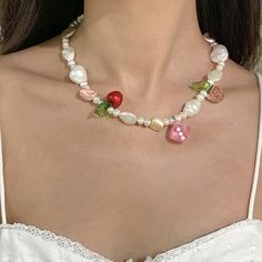 Trendy Pink Jewelry With Fruit Design, Summer White Jewelry With Fruit Design, Summer Fruit Design White Jewelry, Summer Casual Jewelry With Fruit Design, Casual Summer Jewelry With Fruit Design, Sweet White Summer Jewelry, Trendy Adjustable Fruit Design Jewelry, Trendy Cherry Adjustable Jewelry, Trendy Adjustable Cherry Jewelry