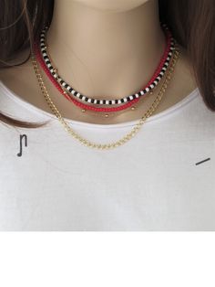 "Be bold to mix these beaded chokers with the gold jewelry. It's a perfect layering! This listing is for ONE CHOKER. Just choose \"Red choker\" or \"Black-White Choker\" in the drop down menu when ordering. If you need both, please, put this listing at cart twice. We have other color chokers, please, check our store. DETAILS - Japanese glass seed beads 4 mm - Quality strong nylon string - Choker length. Choose in the drop down menu - Lobster or round clasp closure. Available gold tone (default) Trendy Red Beaded Choker Necklace, Trendy Red Choker Necklace, Trendy Red Beaded Necklaces With Tiny Beads, Red Beaded Chain Choker, Trendy Red Beaded Necklace With Beaded Chain, Trendy Red Beaded Chain Jewelry, Trendy Red Beaded Chain Necklace, Trendy Red Necklace With Tiny Beads, Red Choker Necklace