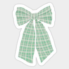 a green and white plaid bow sticker