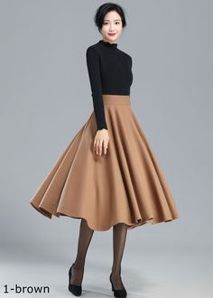 "DETAILS: * 30% wool, 30% fiber, 40% polyester * fully satiny liner * Two side pockets * back zip closure * pleated skirt, circle skirt * High waist skirt * Perfect for Winter, autumn * Lean More about the items From the FAQs on the page bottom * The model is 170 cm (5′ 7″) tall with a 80 cm (31.5\") bust, 66 cm (26\") waist. She is wearing the brown wool skirt in size XS. CUSTOM MADE SERVICE If you * Change other color * Can't find your size in our size Chart * Change the Style * Change the length * Your Height is not Between 5'1\" - 5\"9\" * Your weight is not Between 47 kg - 75kg I can do it for you, It will need some extra fee depending on on your need. Contact with me for more detail. SIZE GUIDE Size vary between Brand and Country Please get your body measurement with our Size Guide A Long Wool Skirt, Skirt Circle, Wool Midi Skirt, Below The Knee Skirt, Skirt Wool, Long Skirt Outfits, Houndstooth Skirt, Rock Outfit, Knee Skirts