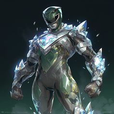 a futuristic man in armor with ice crystals