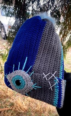 Custom handmade 4 color mystical eye beanie with accents and pom pom Handmade Beanie For Festival, One Size, Handmade Festival Beanie, Handmade Beanie For Festivals, Handmade Blue One-size Beanie, Blue Handmade One-size Beanie, Crochet Beginner, Dread Accessories, 3rd Eye, Winter Beanie