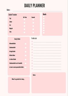 the daily planner is shown in pink Islamic Daily Planner, Islamic Planner, Free Weekly Planner Templates, Daily Planner Notebook, Planner Monthly Layout, Daily Planner Design