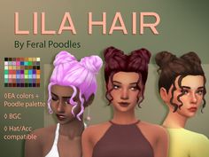 three different colored hair styles for females