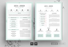 two page resume template with floral background