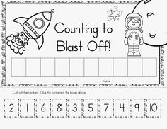 counting to blast off worksheet with space theme and numbers for kids, including an astronaut