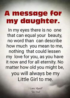 a message for my daughter that is written in red and black on a white background