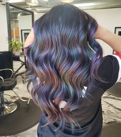 Oil Slick Hair Color, Oil Slick Hair, Slick Hair, Purple Balayage, Bed Hair, Hair Tint, Long Hair Color, Oil Slick, Balayage Highlights